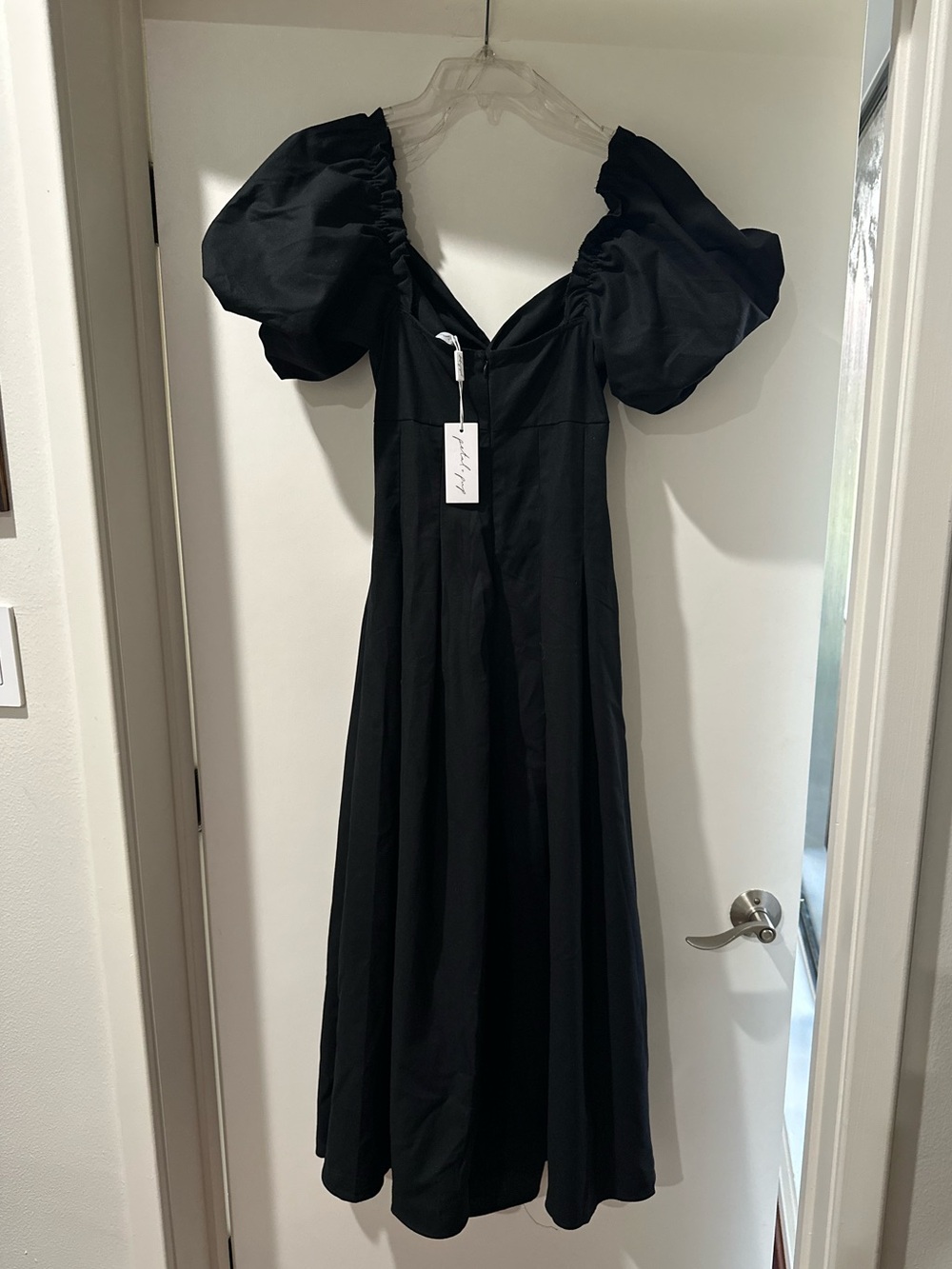 Petal + Pup Black Puff-Sleeve Midi Dress